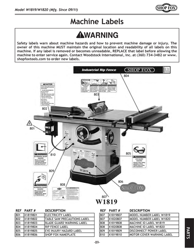 Part Diagram for W1820