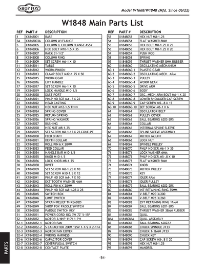Parts for W1848 13-1/4
