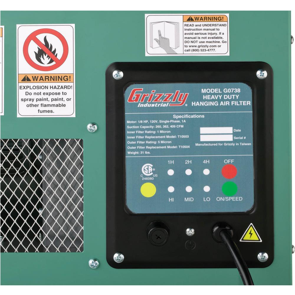 Hanging Air Filter, 3Speed Grizzly Industrial