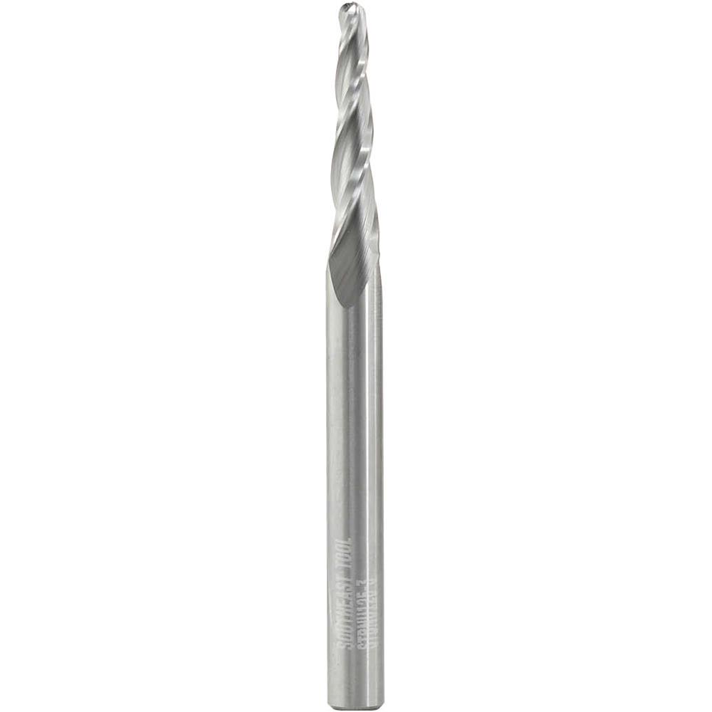 Solid Carbide CNC Tapered Bull Nose Upcut Bit, 1/4" Shank, 1/8" Dia. at