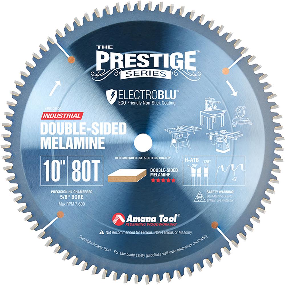 10" x 5/8" x 80T ATB ElectroBlu DoubleFace Melamine Saw Blade at