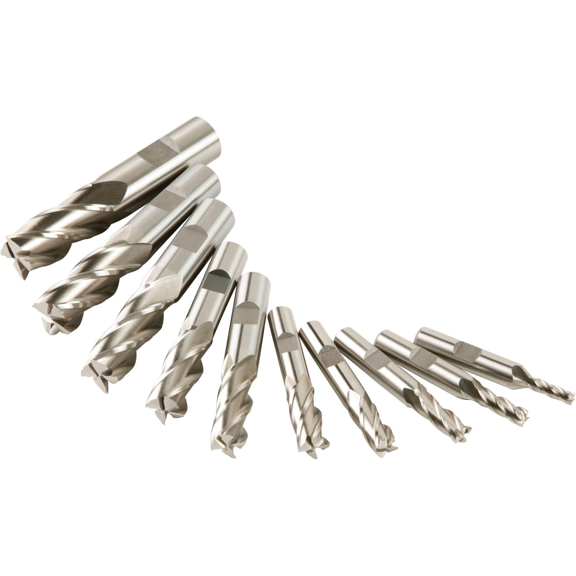 HSS 4 Flute End Mills, 10 pc. Set Grizzly Industrial