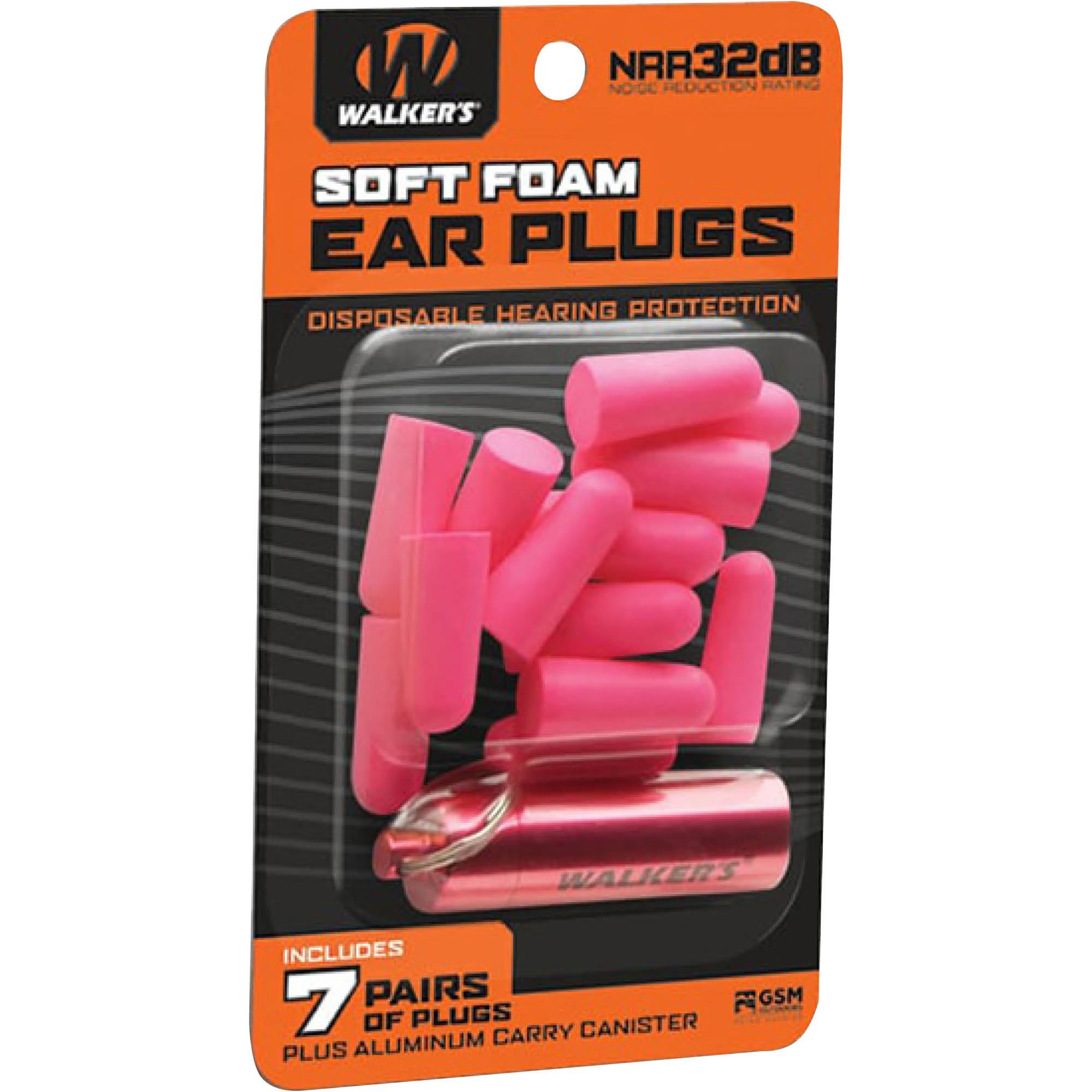 Pink Foam Ear Plugs w/ Orange Carry Canister, 7 pairs at