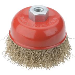 Brass Coated Steel Wire Cup Brush Wheels, M10-1.5, 3" Dia.