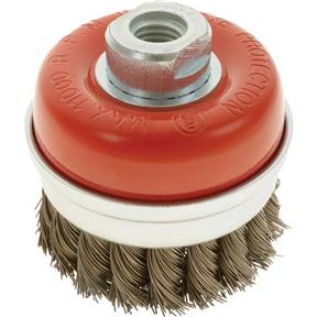 Knotted Steel Cup Brush Wheels, M14-2, 3" Dia.