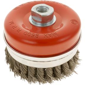 Knotted Steel Cup Brush Wheels, M14-2, 4" Dia.