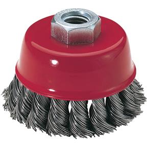 Knotted Steel Cup Brush Wheels, M14-2, 5" Dia.