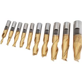 HSS TiN Coated 2 Flute End MIlls, 10 pc. Set