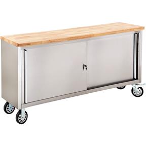 72" 2-Door Stainless Steel Industrial Cabinet with Wood Top