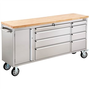72" 8-Drawer Stainless Steel Industrial Cabinet with Wood Top