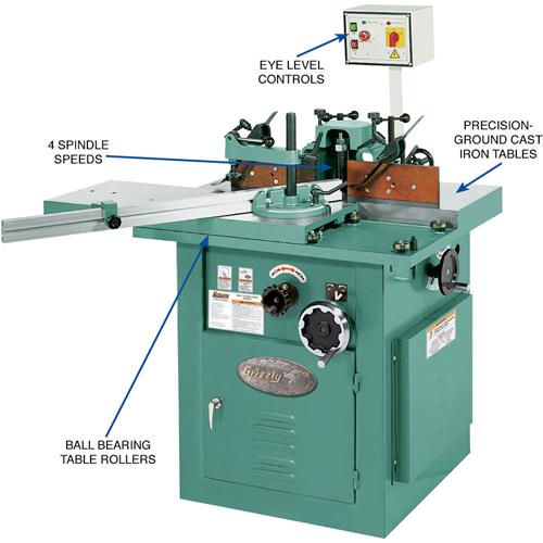 5 HP Sliding Table Shaper with Tilting Spindle - Grizzly Industrial