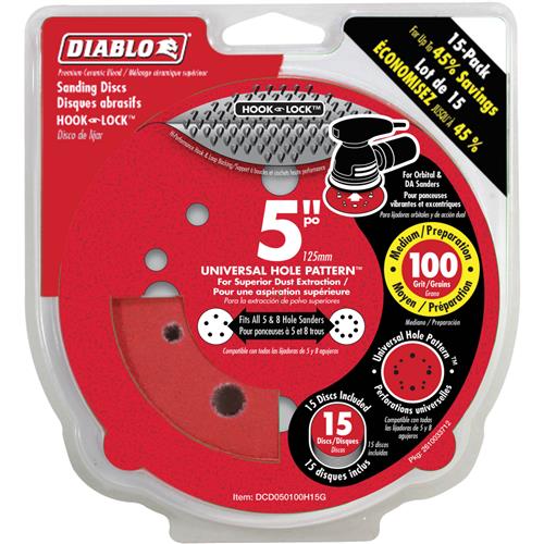 Image for Diablo T33521 - 5" 100 Grit (Medium)  ROS Hook & Lock™ Discs 15 Pk