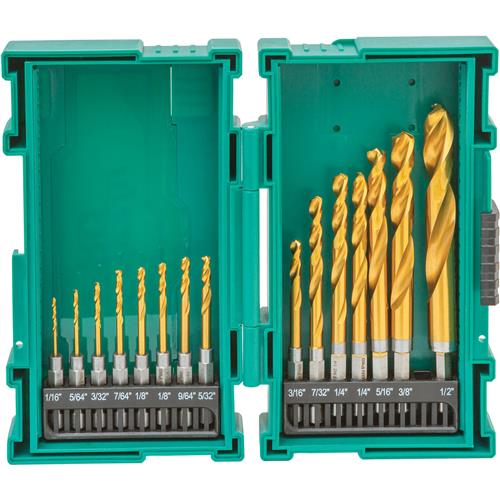 Image for Grizzly PRO T33840 - M2 HSS TiN-Coated Quick-Release Hex Shank Drill Bit Set, 15 Pc.