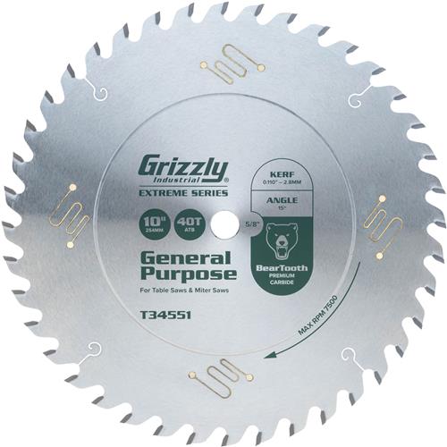 Image for Grizzly T34551 - 10" x 5/8" 40T ATB Extreme Series Combination Saw Blade